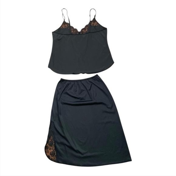 Maidenform Vintage Black Lace Trim Chemise Slip Set Size 36 Medium - Picture 4 of 6